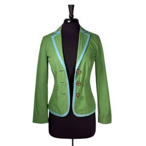 Boden Womens Hackney Blazer 2 Green Blue Cotton Tailored Statement Jacket